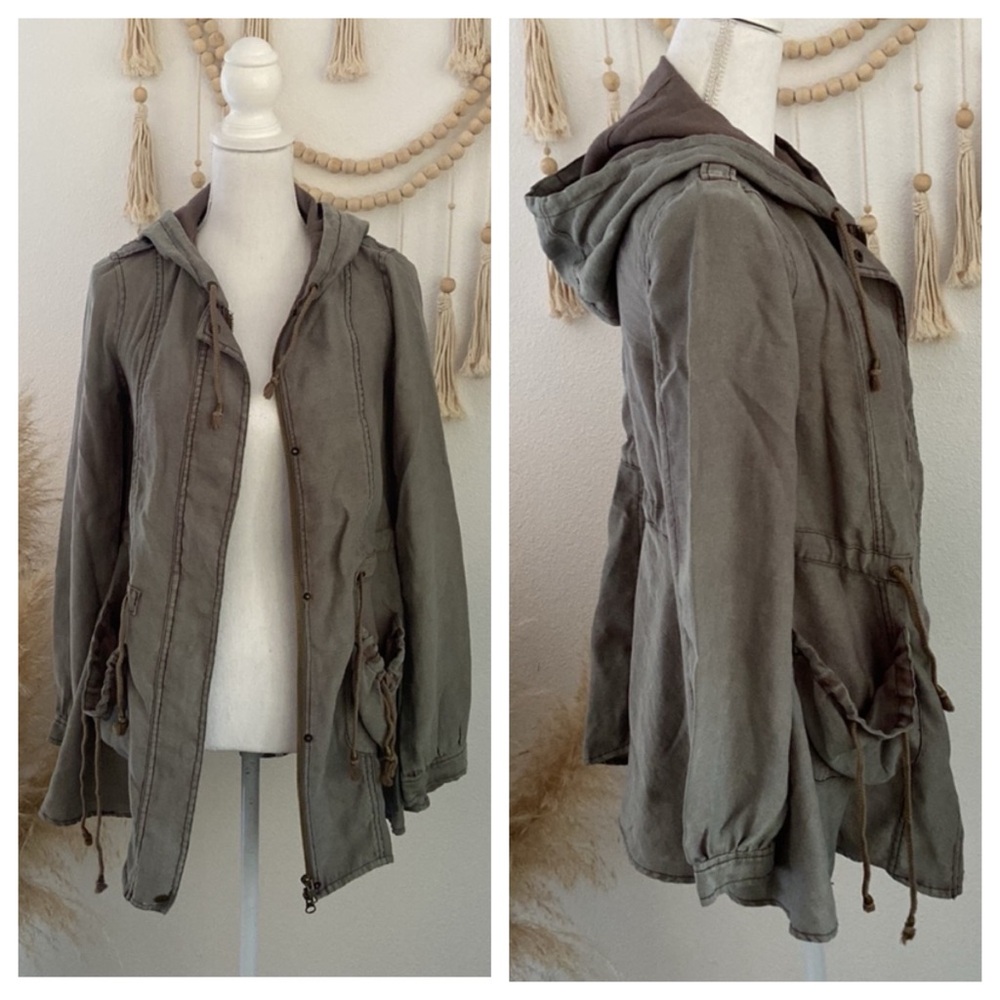 Free People army green cargo jacket lightweight military fit flare hooded coat S
